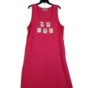 VTG On The Rocks Maxi Dress Womens L Fuchsia Pink Linen‎ Floral Patch Sleeveless